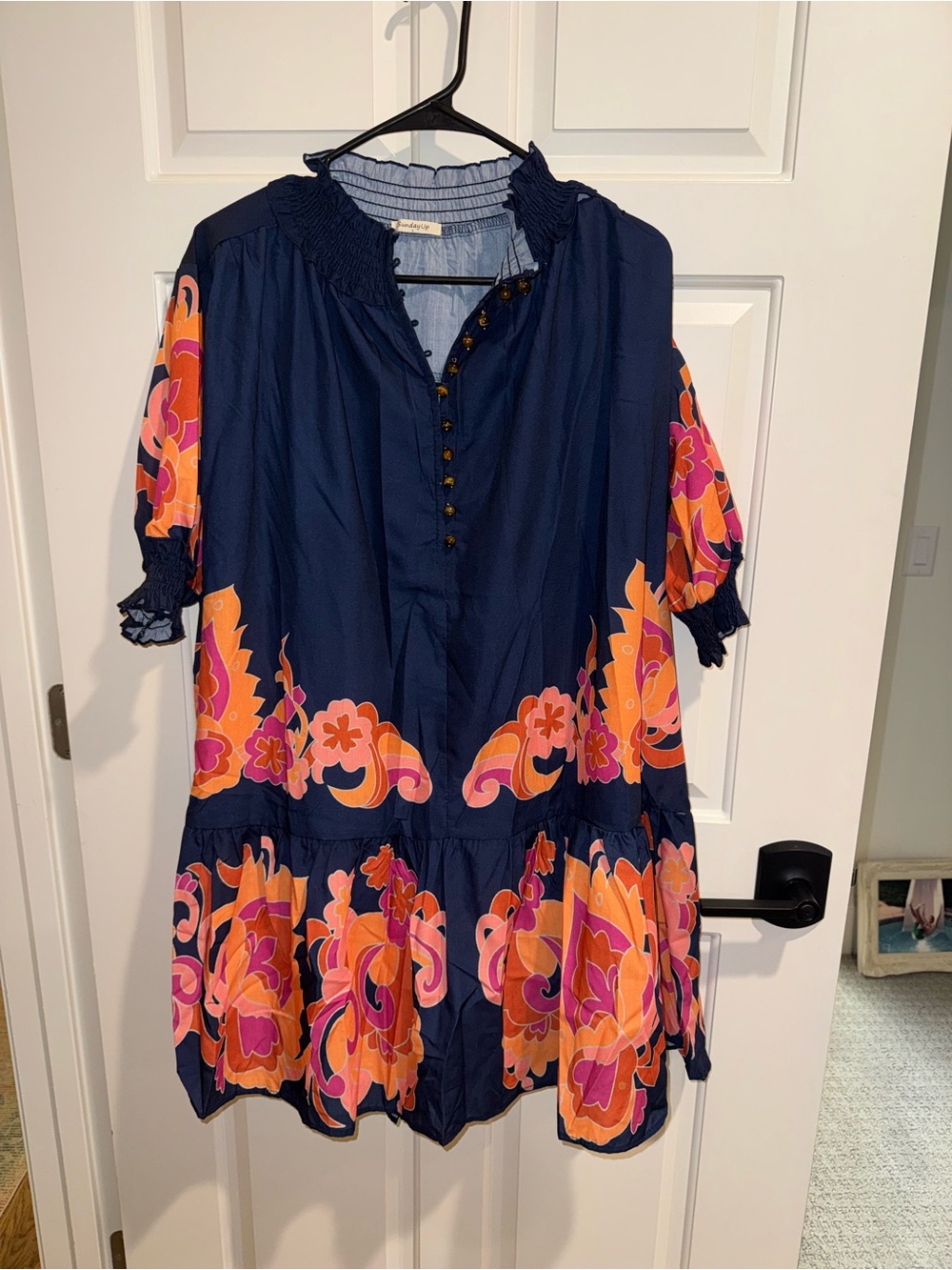 Sunday Navy Dress with Pink and Orange Floral Print